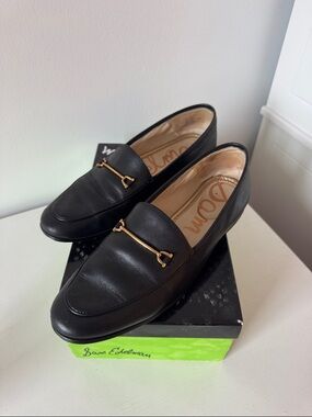 Sam Edelman Black Lior Leather Loafers with Gold accent
